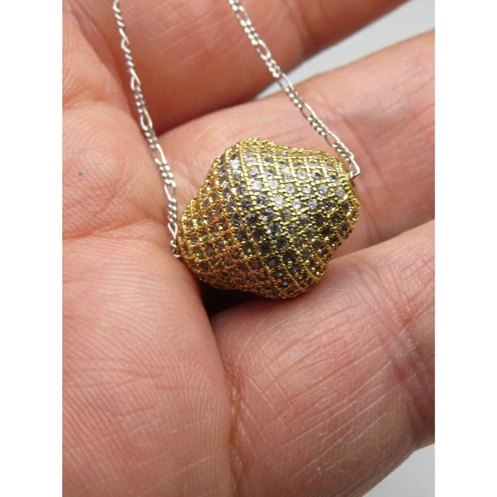 14k *925 Sterling Silver Diamond Pendant Necklace
